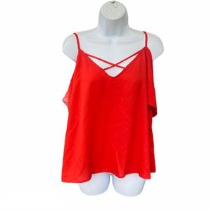 Be Cool Orange Criss Cross Loose Off Shoulder Top
